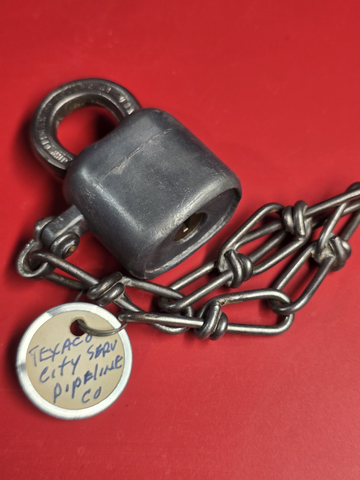 TESPICO Industrial Padlock w/ Chain Texaco City Service Pipeline Co Tag
