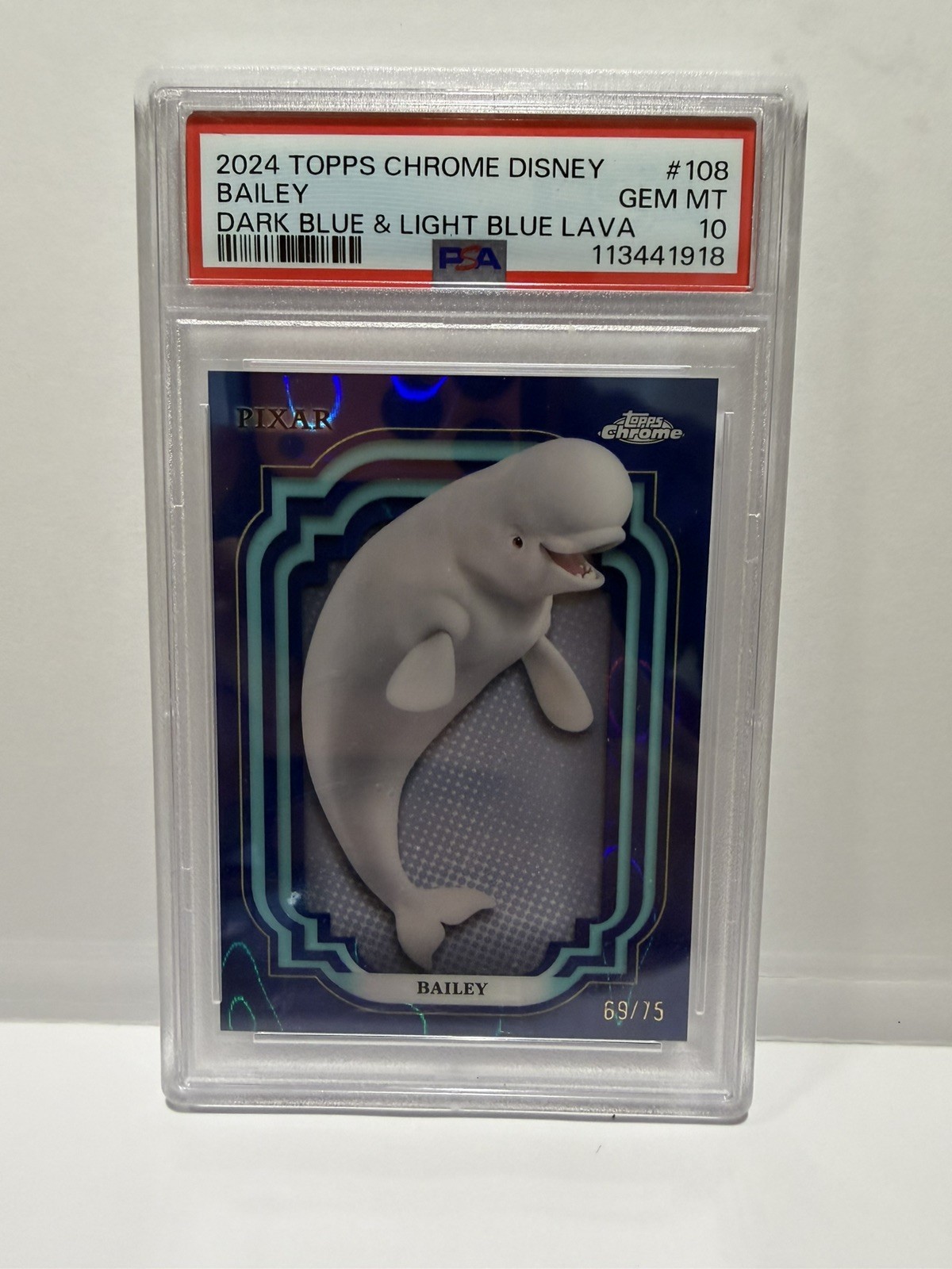 BAILEY 2024 TOPPS CHROME DISNEY PIXAR DARK BLUE AND LIGHT BLUE LAVA /75 PSA 10 BAILEY 2024 TOPPS CHROME DISNEY PIXAR DARK BLUE AND LIGHT BLUE LAVA /75 PSA 10