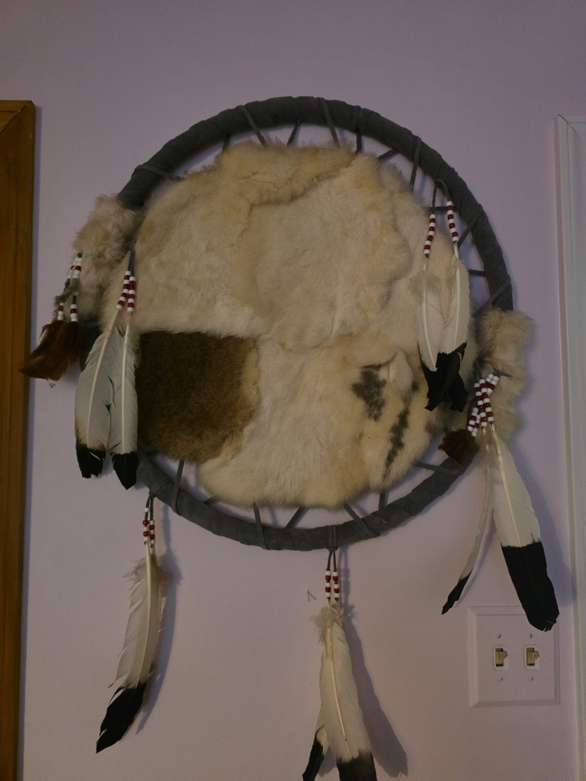 Vintage Native American Dream Catcher Large -Leather Fur Wool Feathers 26 Vintage Native American Dream Catcher Large -Leather Fur Wool Feathers 26