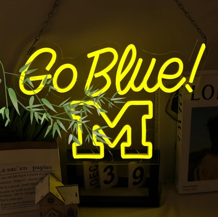 Open Box Michigan Go Blue M Neon Yellow Wolverines Sign Vibrant LED Light 16x11