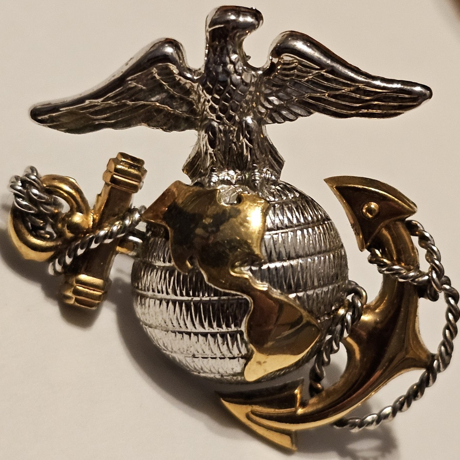 Vintage USMC Officer Dress Hat Cap Badge EGA - Sterling Silver 10K GF 592 Mark