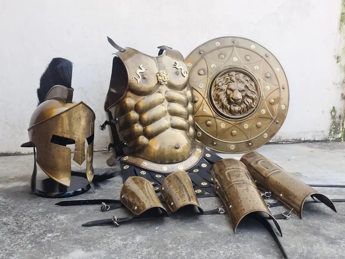300 Spartan Armor Full Set Helmet Breastplate Shield Greaves Vambraces Steel