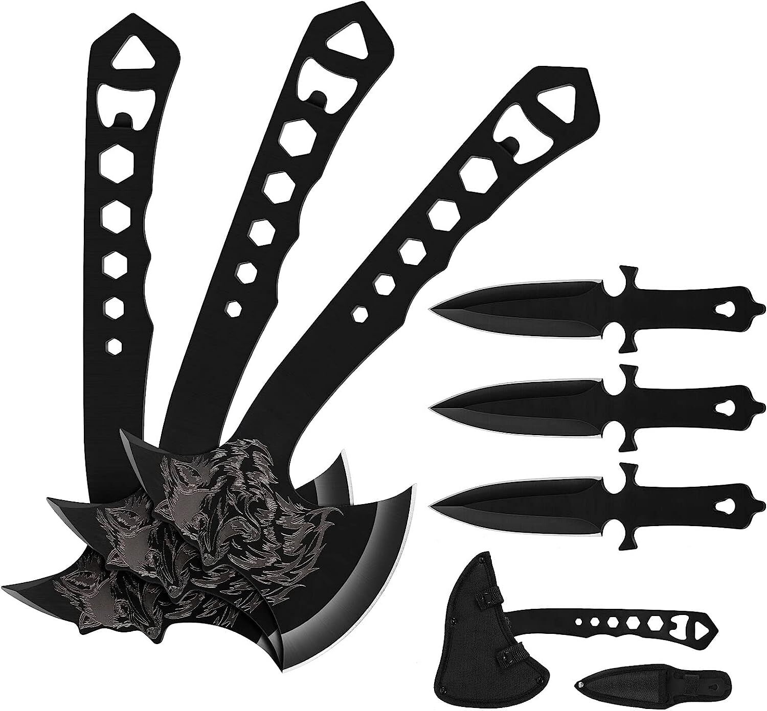 Wolfhead 6 Throwing Axes Set Black Garden Camping Target Practice Tools Durable