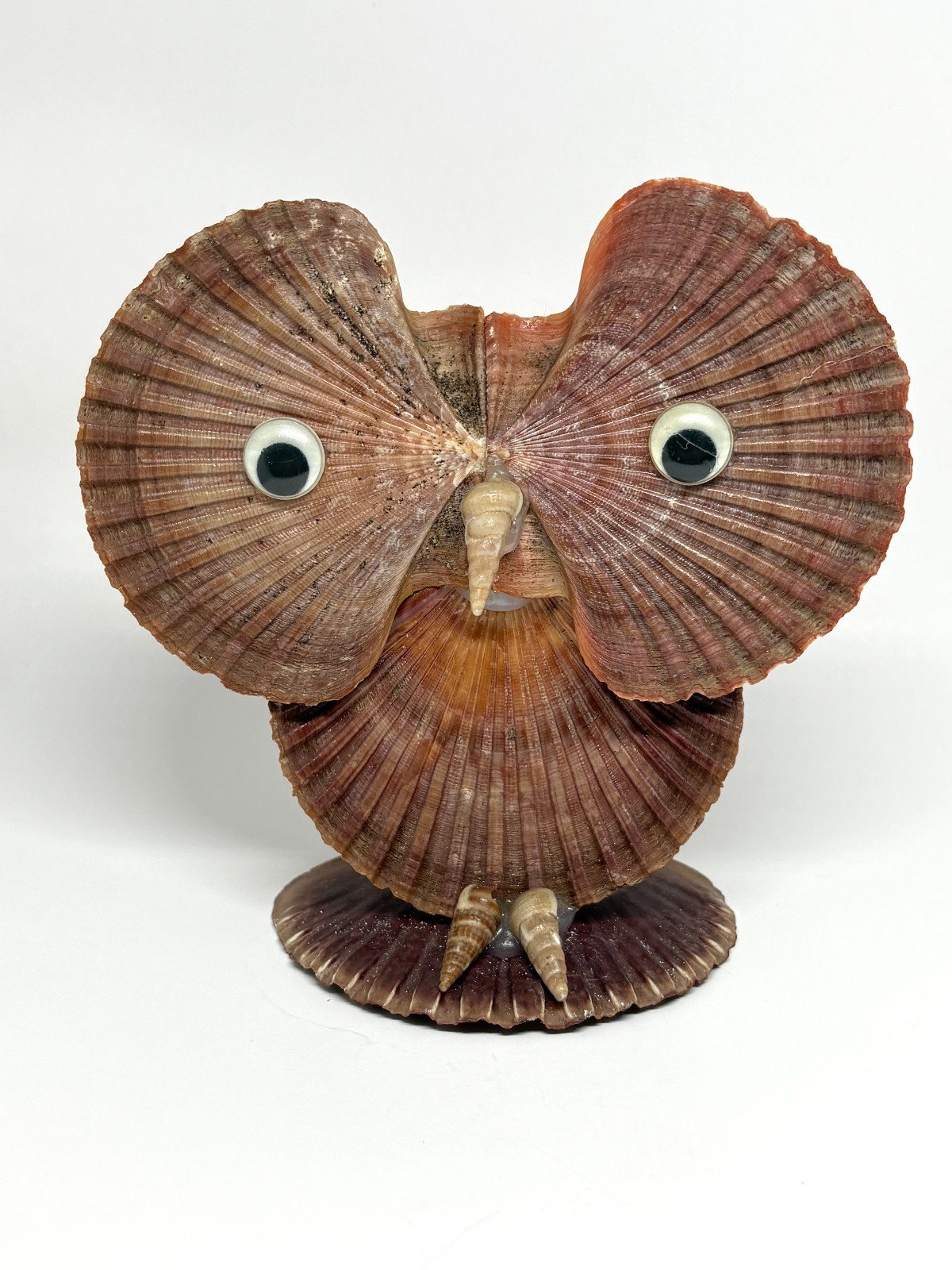Vintage Sea Shell Hand Made Brown Owl Figurine 70s 80s Retro Googly Eyes Vintage Sea Shell Hand Made Brown Owl Figurine 70s 80s Retro Googly Eyes