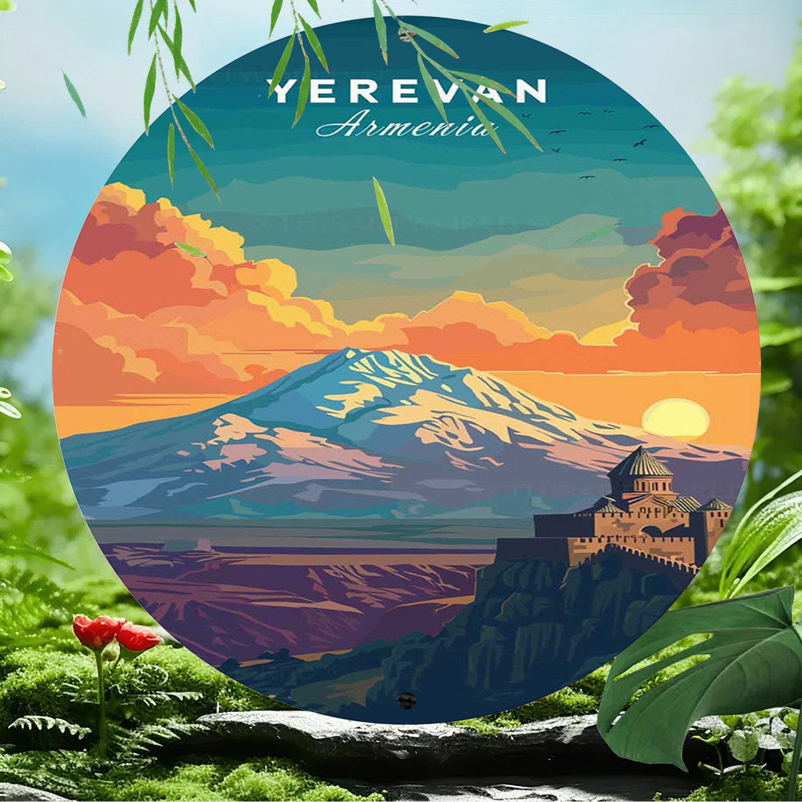 Vintage 8X8 Inch Aluminum Wall Art: Yerevan Armenia Tin Metal Signs Home Décor