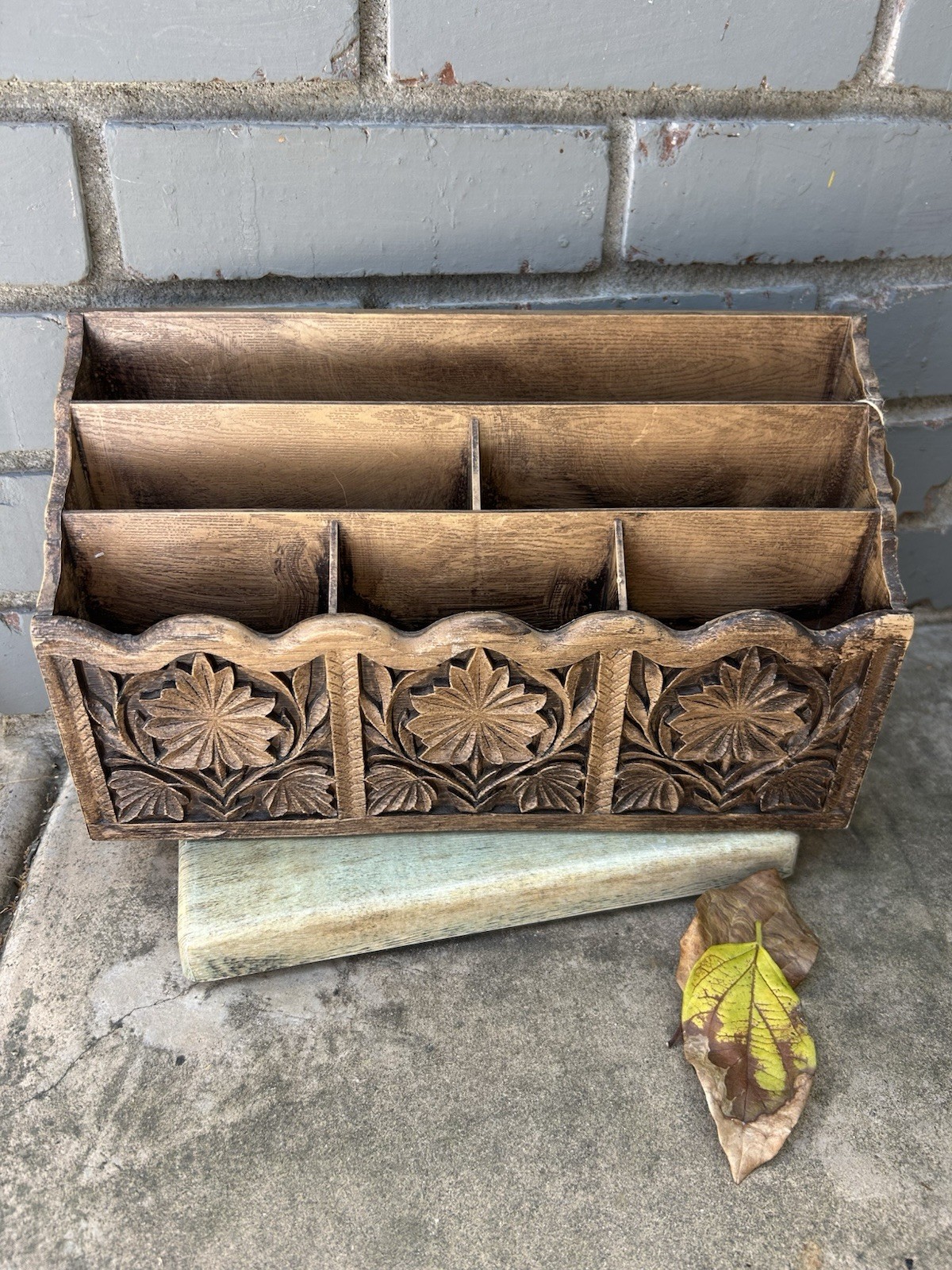 Vintage MCM Lerner Faux Wood Letter Holder office mail organizer