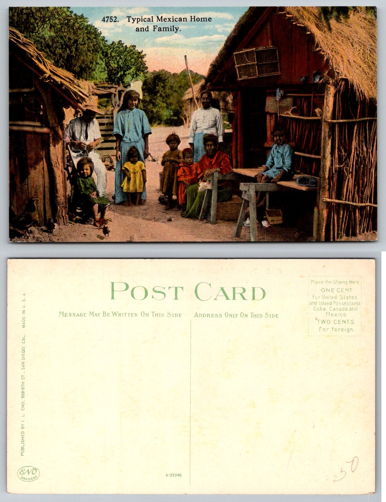 Typical Mexican Home Family Children I L Eno Postcard