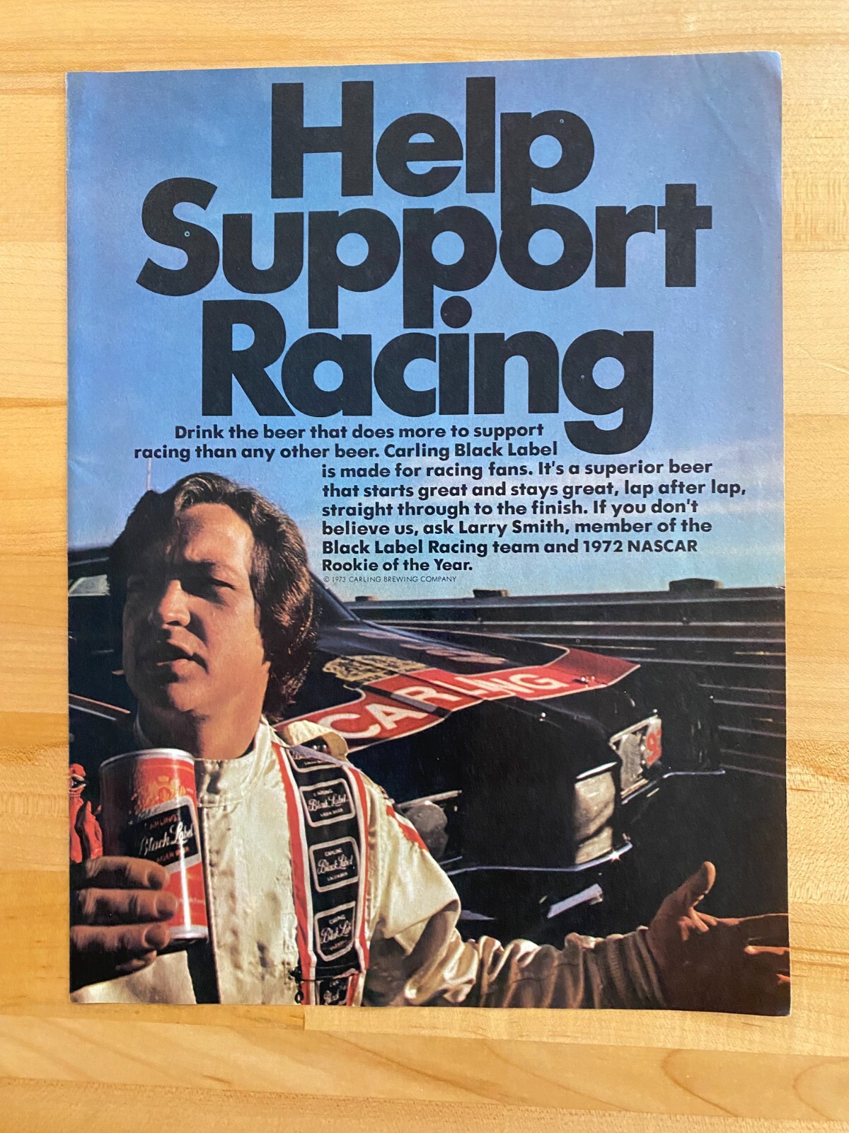 1973 Print Ad Larry Smith 1972 NASCAR Rookie Of The Year Carling Black 1973 Print Ad Larry Smith 1972 NASCAR Rookie Of The Year Carling Black