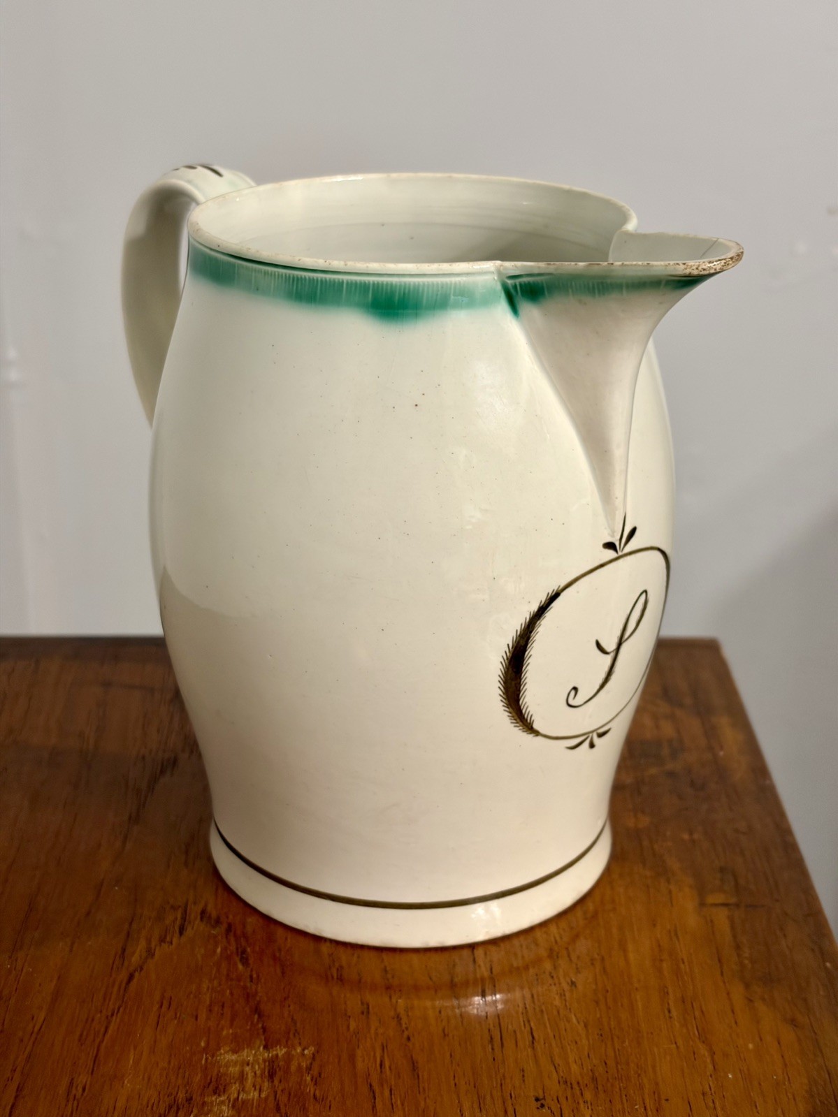 English Pearlware Pitcher Or Jug w/Green Shell Edges & Inscription Early 1800’s English Pearlware Pitcher Or Jug w/Green Shell Edges & Inscription Early 1800’s
