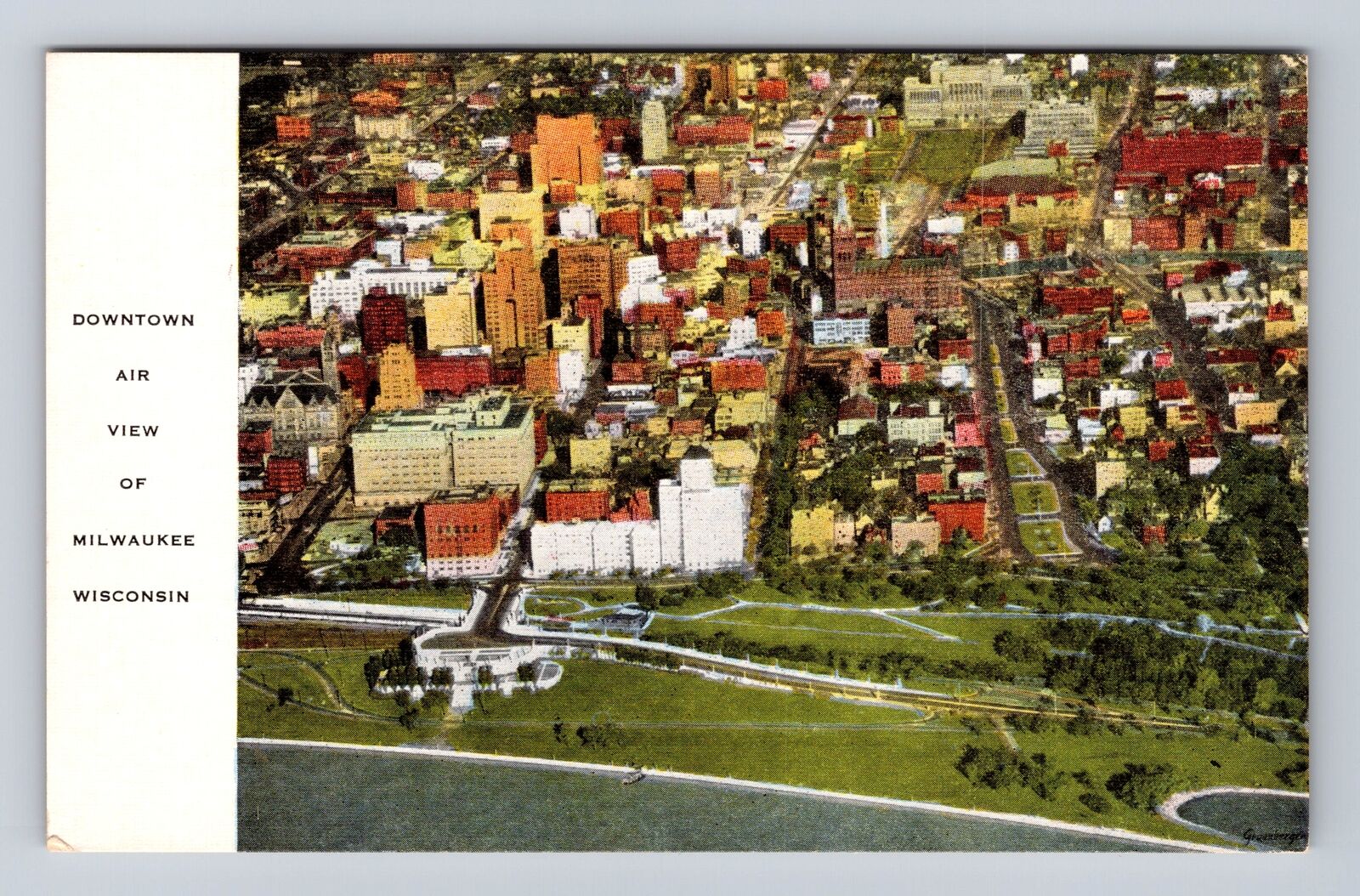 Milwaukee WI-Wisconsin, Downtown Aerial View, Antique, Vintage Souvenir Postcard