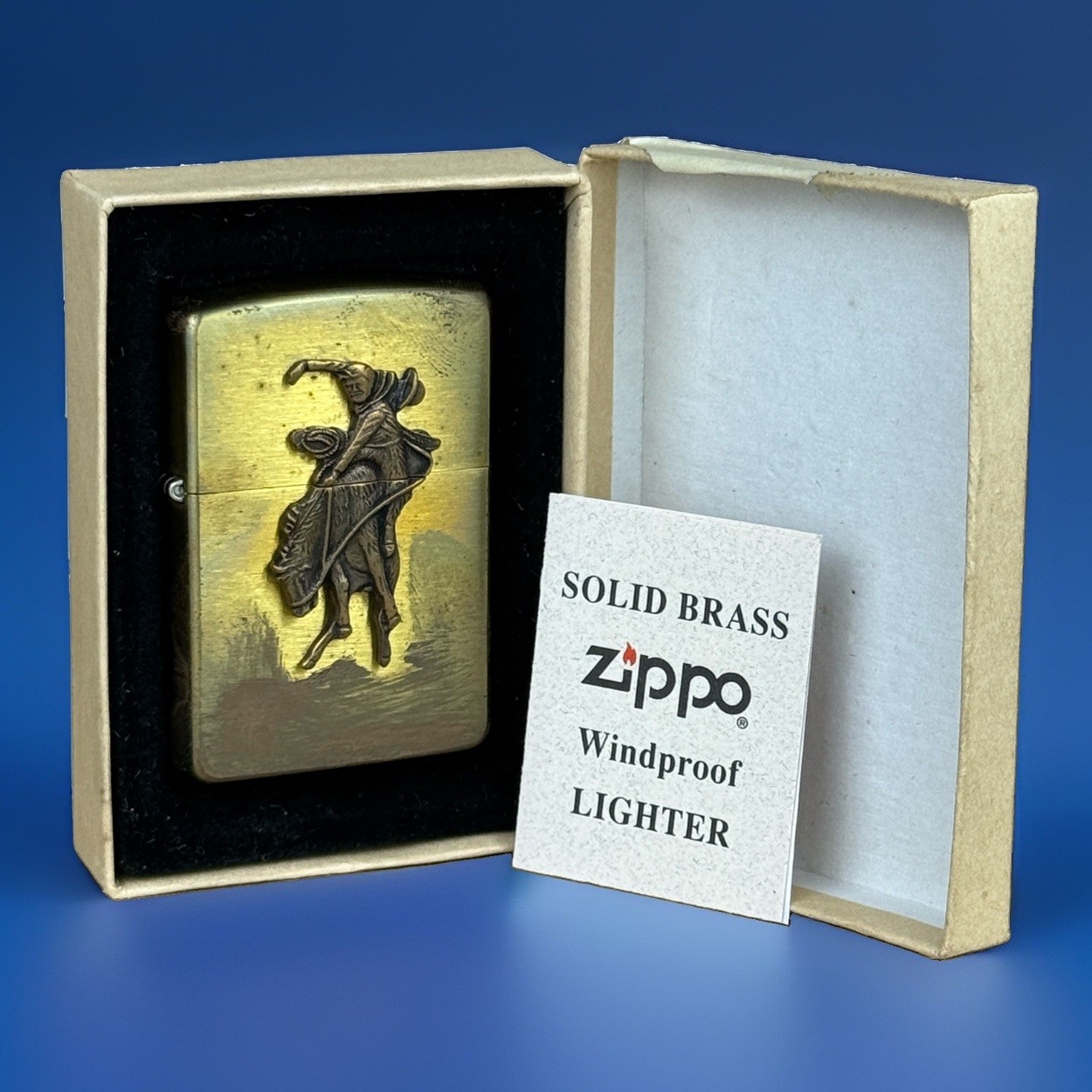 Vintage Zippo Marlboro Country Store Cowboy Bucking Bronco Solid Brass Lighter