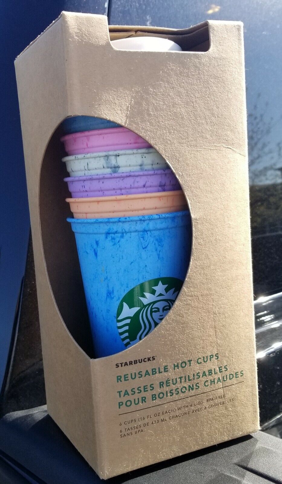 Starbucks Reusable Hot Cups Marbled Lot x 6 Summer 2019 Lids 16oz Multi Color