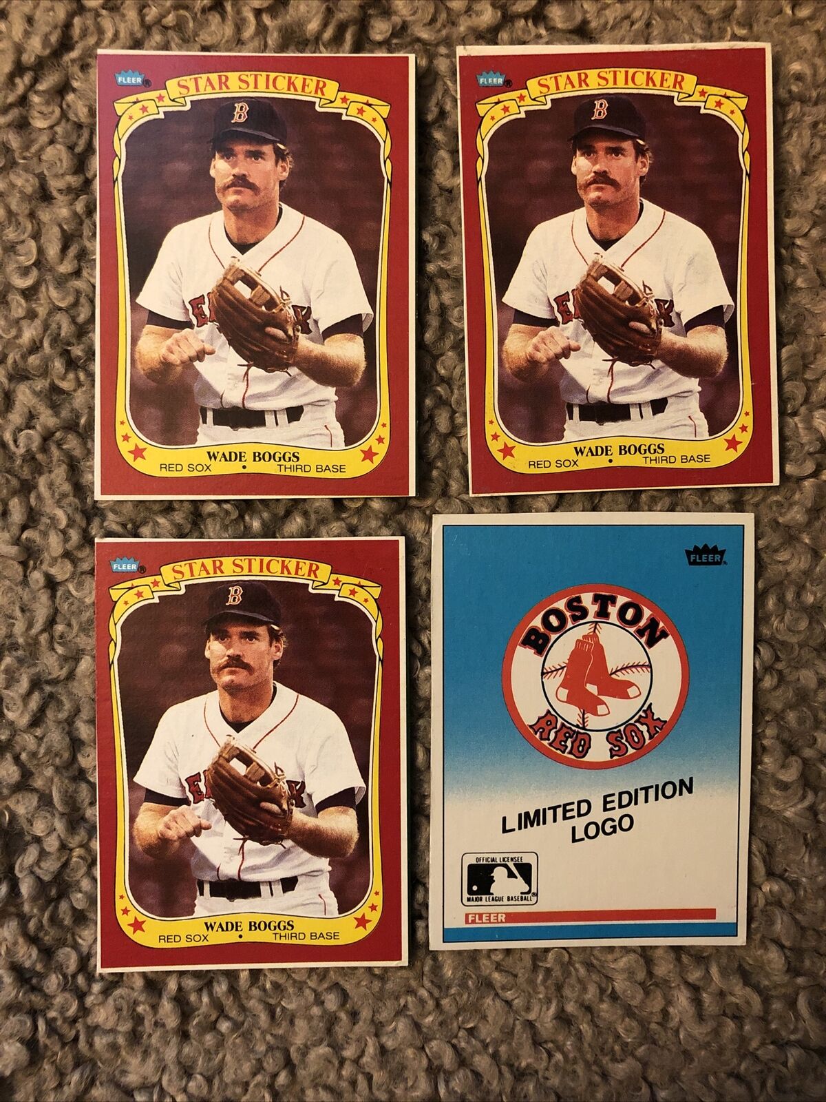 (3) 1986 Fleer Box Bottom #S-2 -- WADE BOGGS Baseball Card Lot -- RED SOX