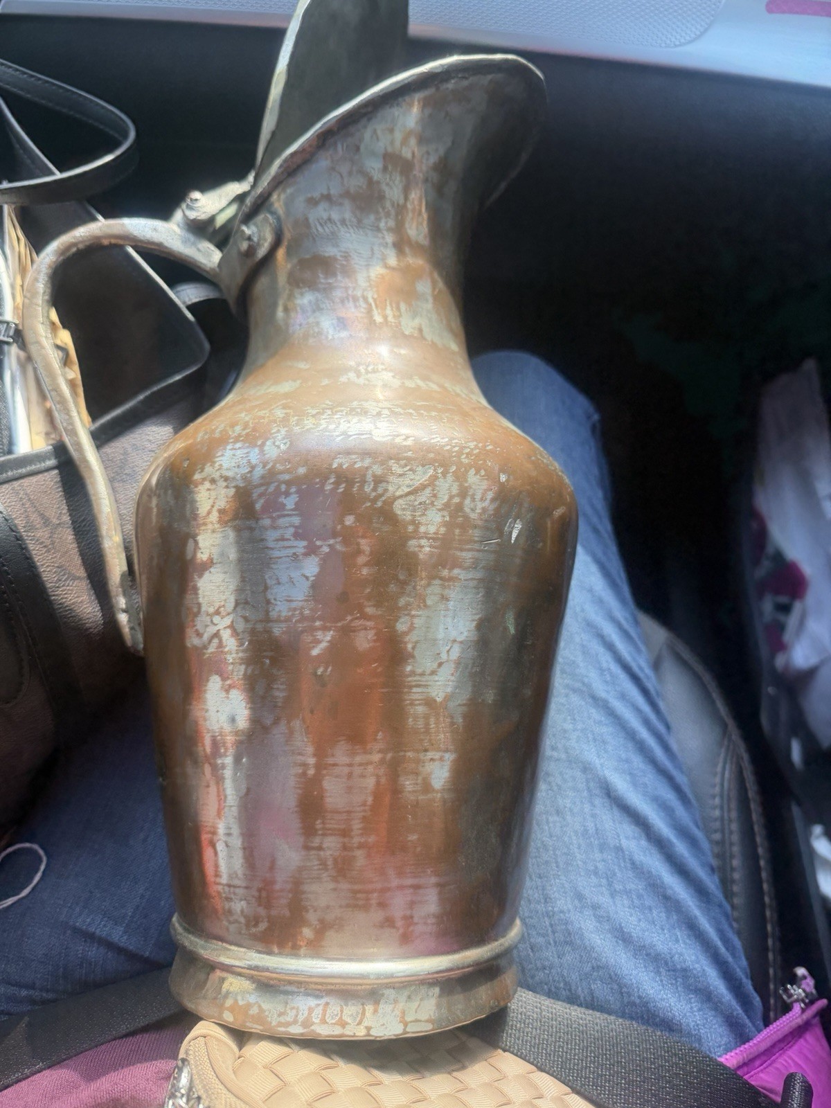 Antique Primitive hand hammered copper Pitcher/ signed By artisan Antique Primitive hand hammered copper Pitcher/ signed By artisan