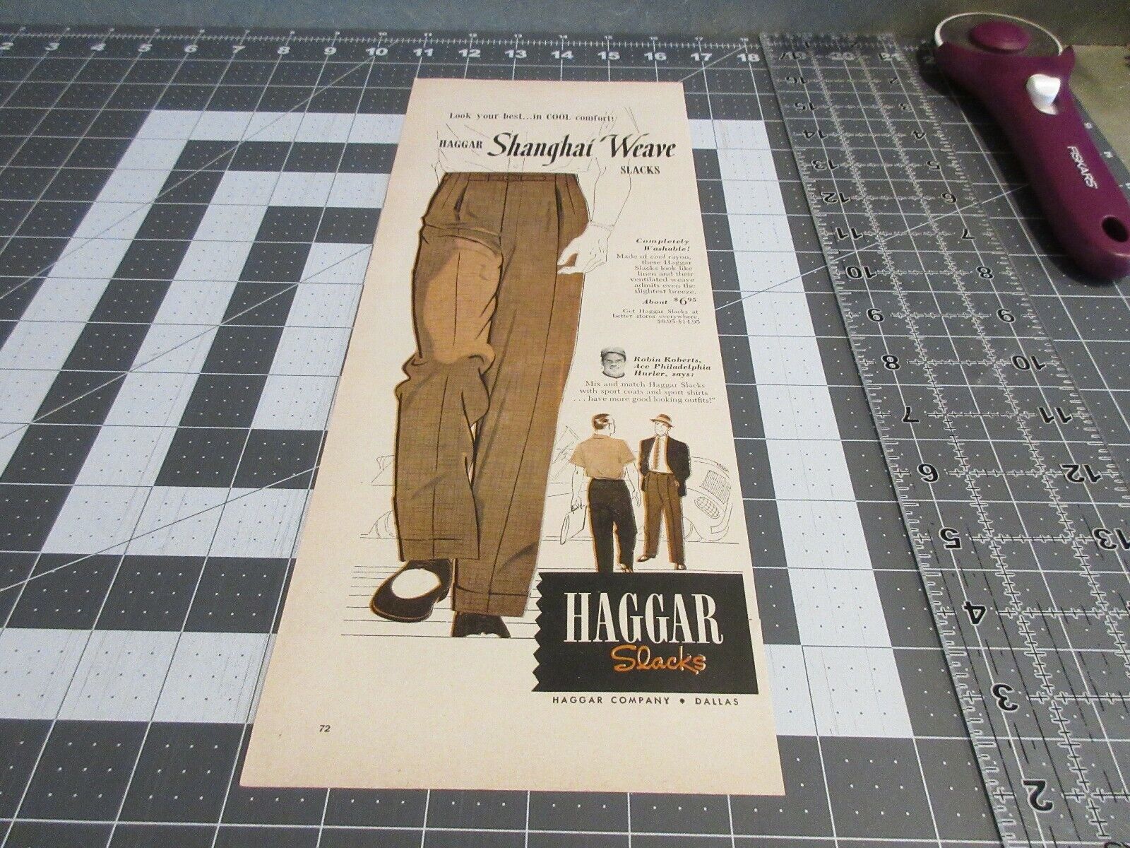 1955 Haggar Slacks PRINT AD Shanghai Weave Dress Pants, (Robin Roberts Phillies)