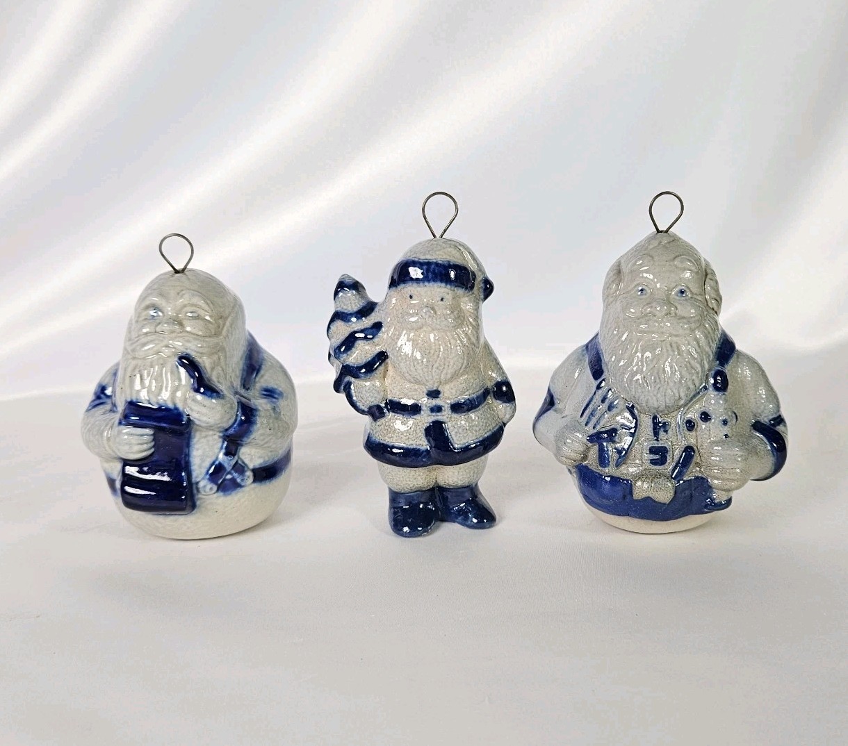 Eldreth Pottery Salt Glaze Old World Santa Claus Ornaments Lot of 3