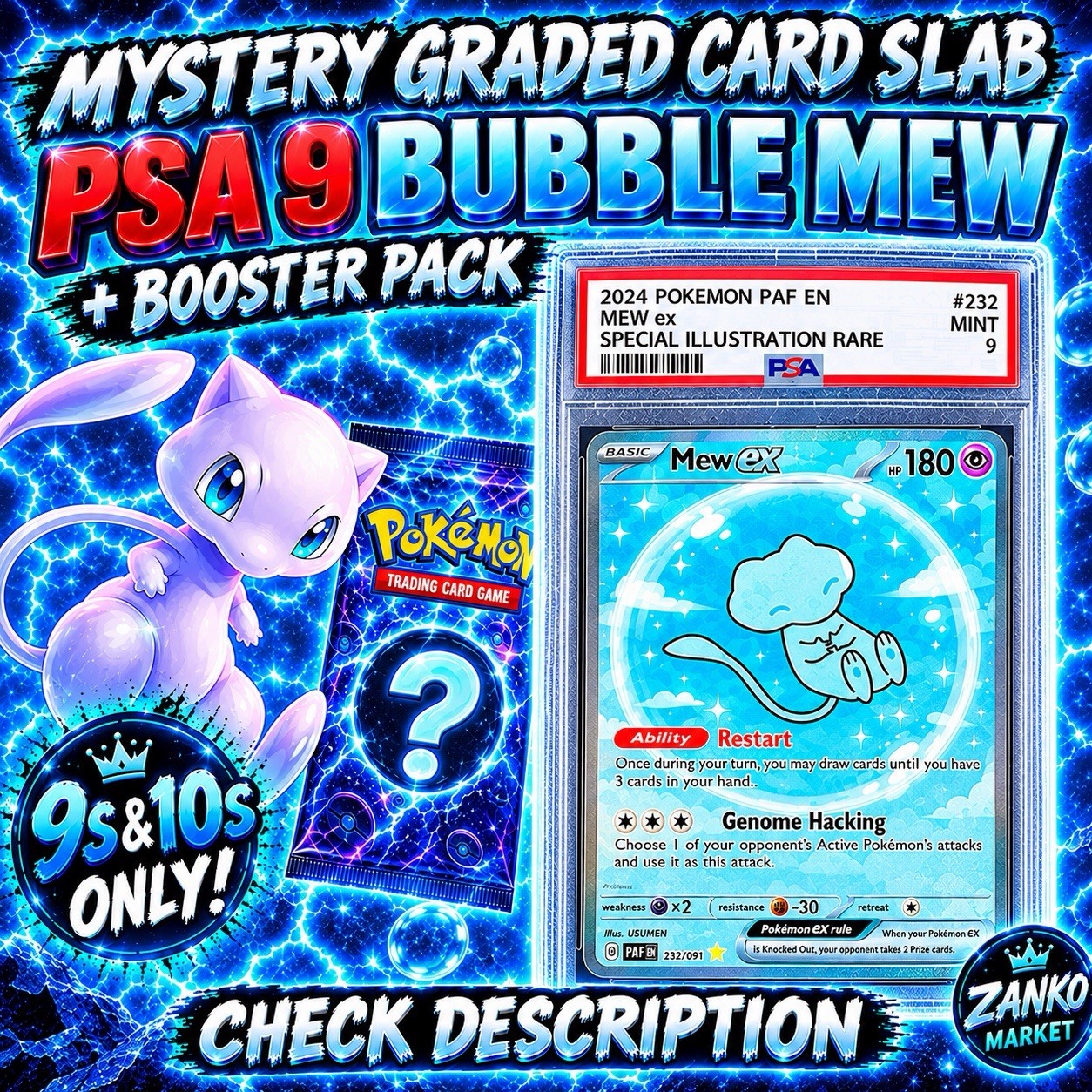 Mystery Pokemon Graded Card + Booster Pack - PSA 9 Bubble Mew Chase🔥 Read Below Mystery Pokemon Graded Card + Booster Pack - PSA 9 Bubble Mew Chase🔥 Read Below
