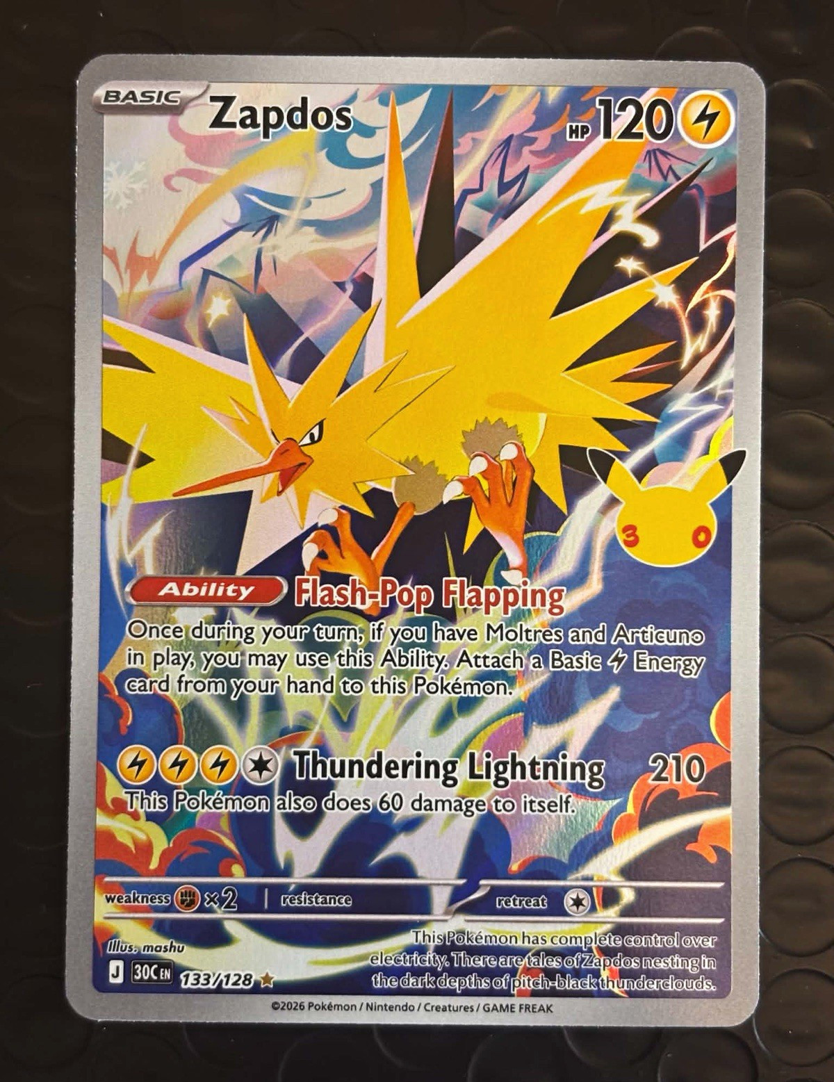 Zapdos 133/128 30th Celebrations Ultra Rare Full Art Pokemon Card Zapdos 133/128 30th Celebrations Ultra Rare Full Art Pokemon Card