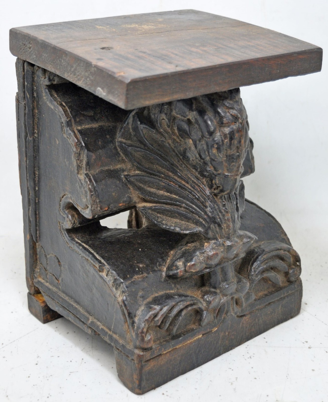 Antique Wooden Bird Design Heavy Bracket Stand Original Old Fine Hand Carved