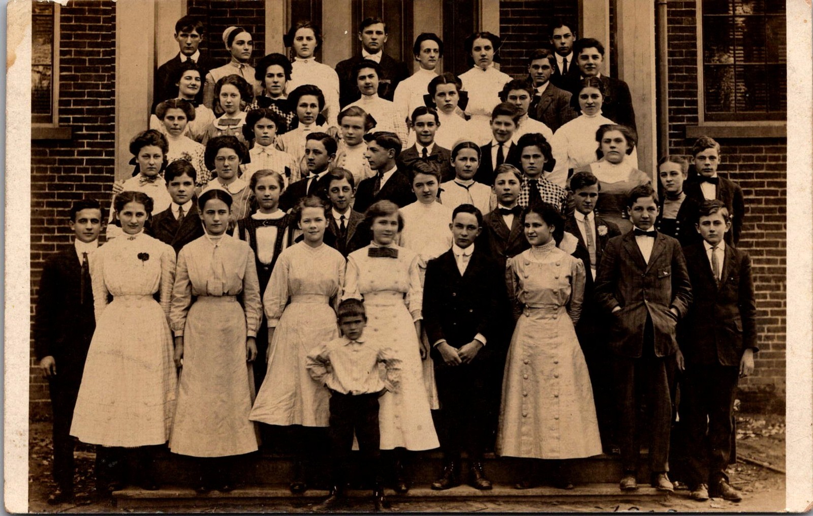 RPPC Group Portrait Outside Brick Building Vintage Postcard 4P24-26