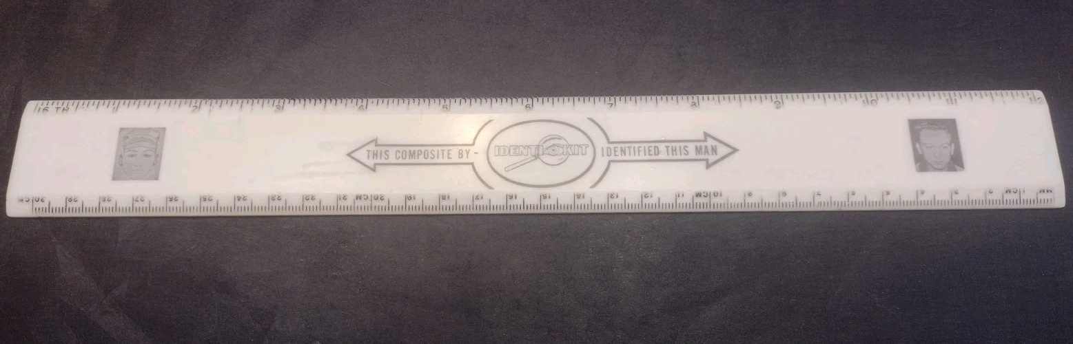 Vintage Smith & Wesson Identi-Kit Police Sketch White Plastic Ruler 12