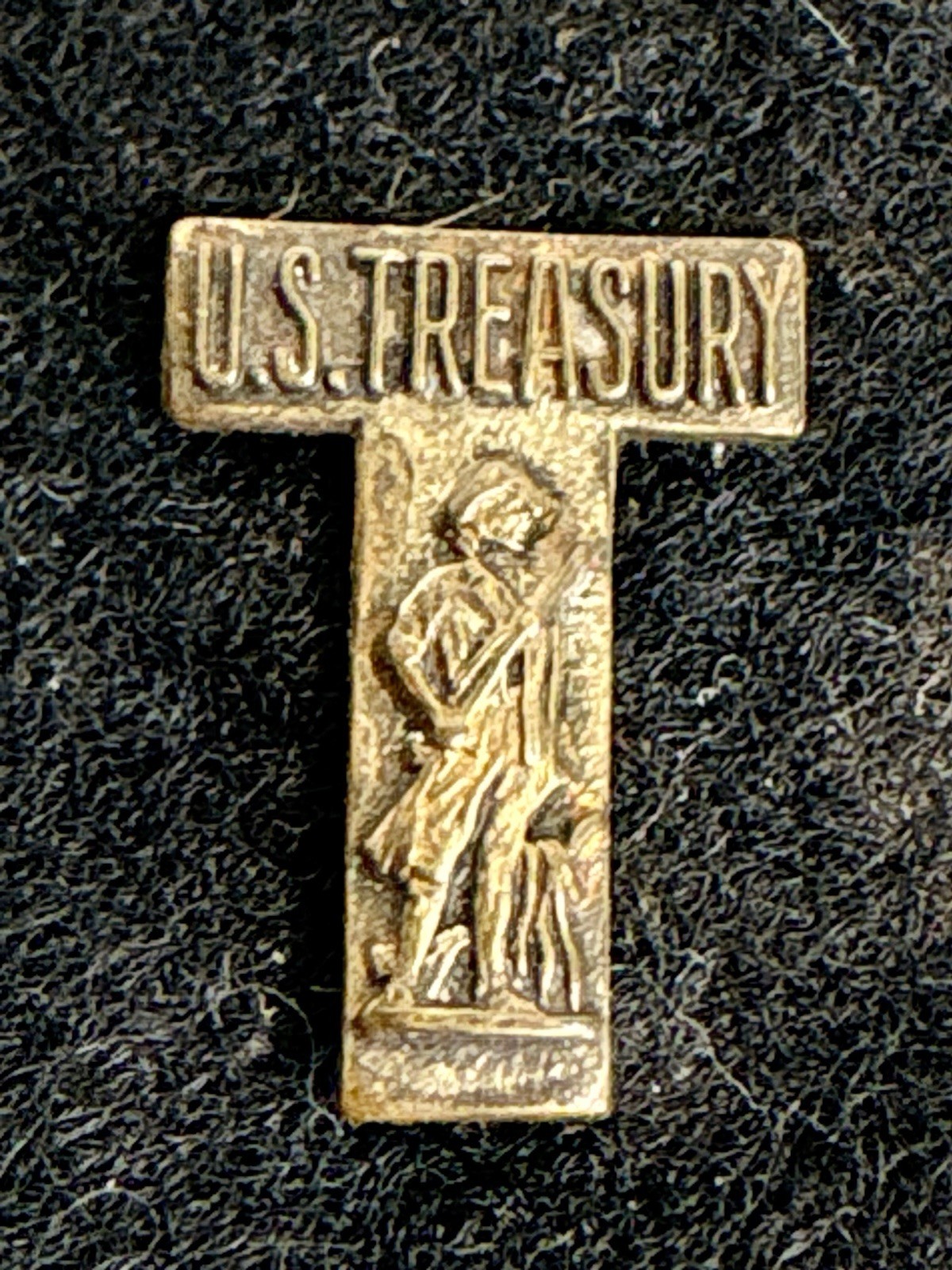 Vintage US Treasury Minuteman T Shaped Lapel Pin Gold Tone Screw Back