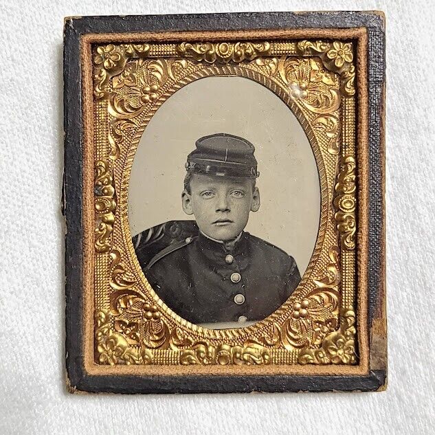 Civil War Tintype Young Boy in Uniform New York State or Military Academy 1/9th