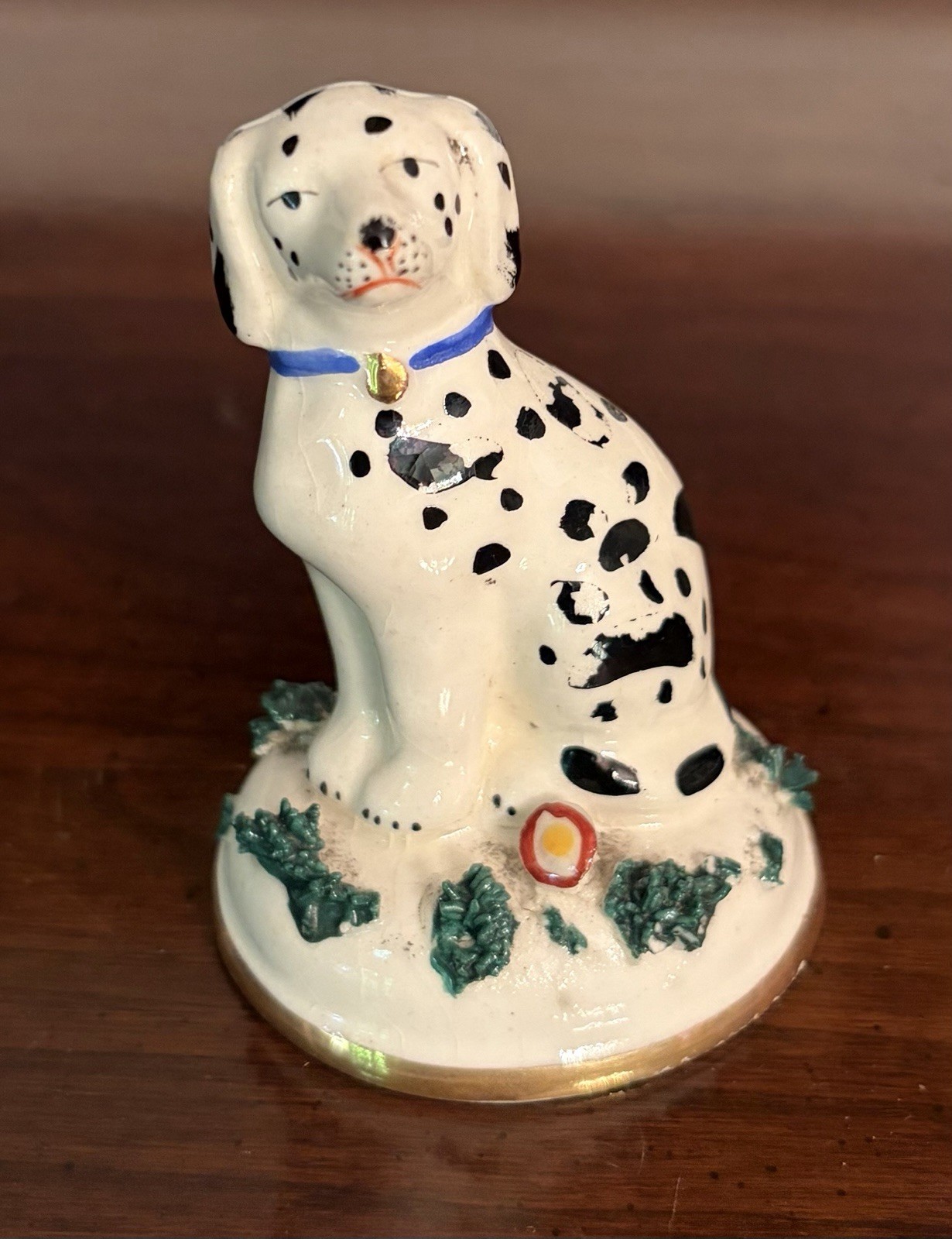 Antique 18th/19th C Chelsea Porcelain Dalmatian Dog Figurine; Gold Anchor Mark