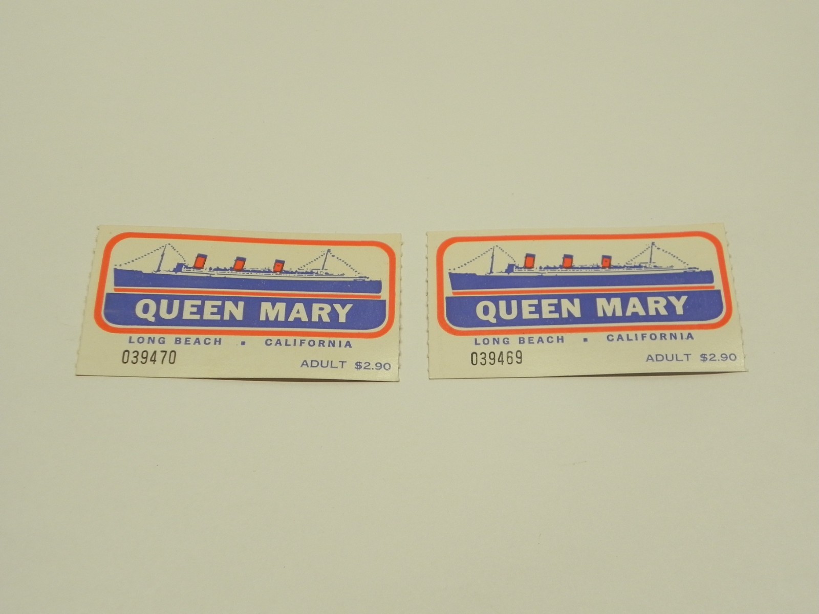 VINTAGE 1970'S QUEEN MARY LONG BEACH, CA JACQUES COUSTEAU'S PAIR OF TICKET STUBS VINTAGE 1970'S QUEEN MARY LONG BEACH, CA JACQUES COUSTEAU'S PAIR OF TICKET STUBS