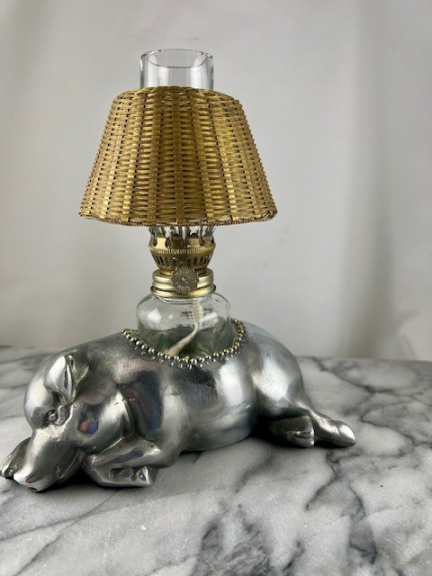 Vintage Morton's Steakhouse Pewter Sleeping Pig Lamp Petite Choses- USED Vintage Morton's Steakhouse Pewter Sleeping Pig Lamp Petite Choses- USED