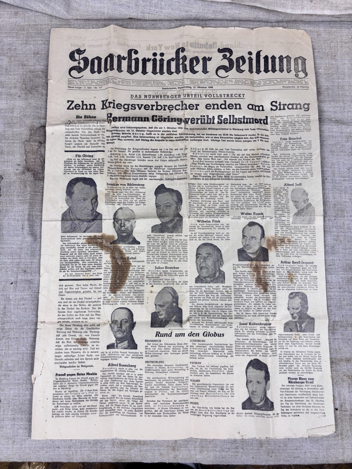 Original 1946 German Newspaper Nuremberg Executions Göring Suicide Oct 17 Issue