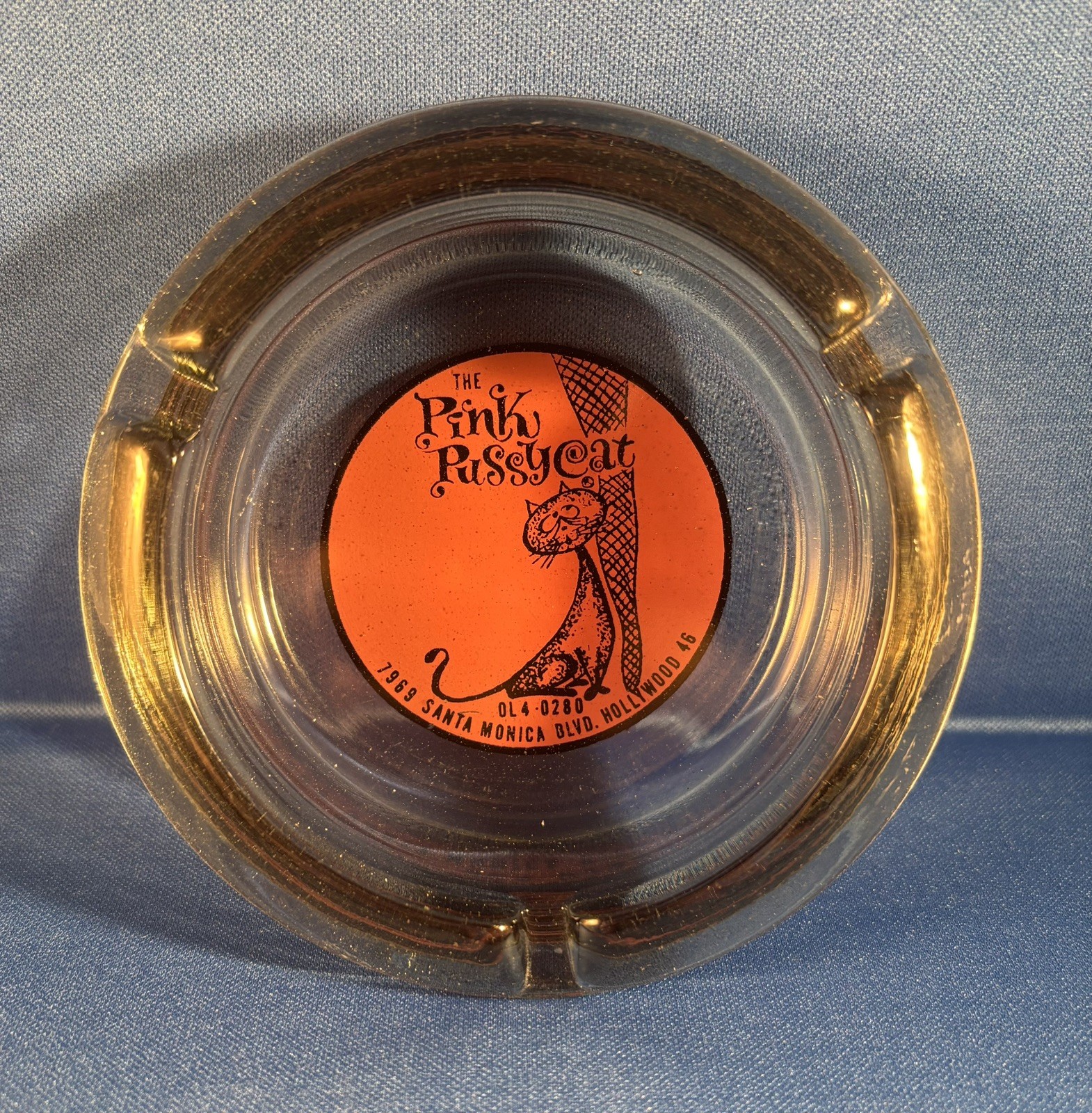 Vintage advertising ashtray from the famous Pink Pussycat.