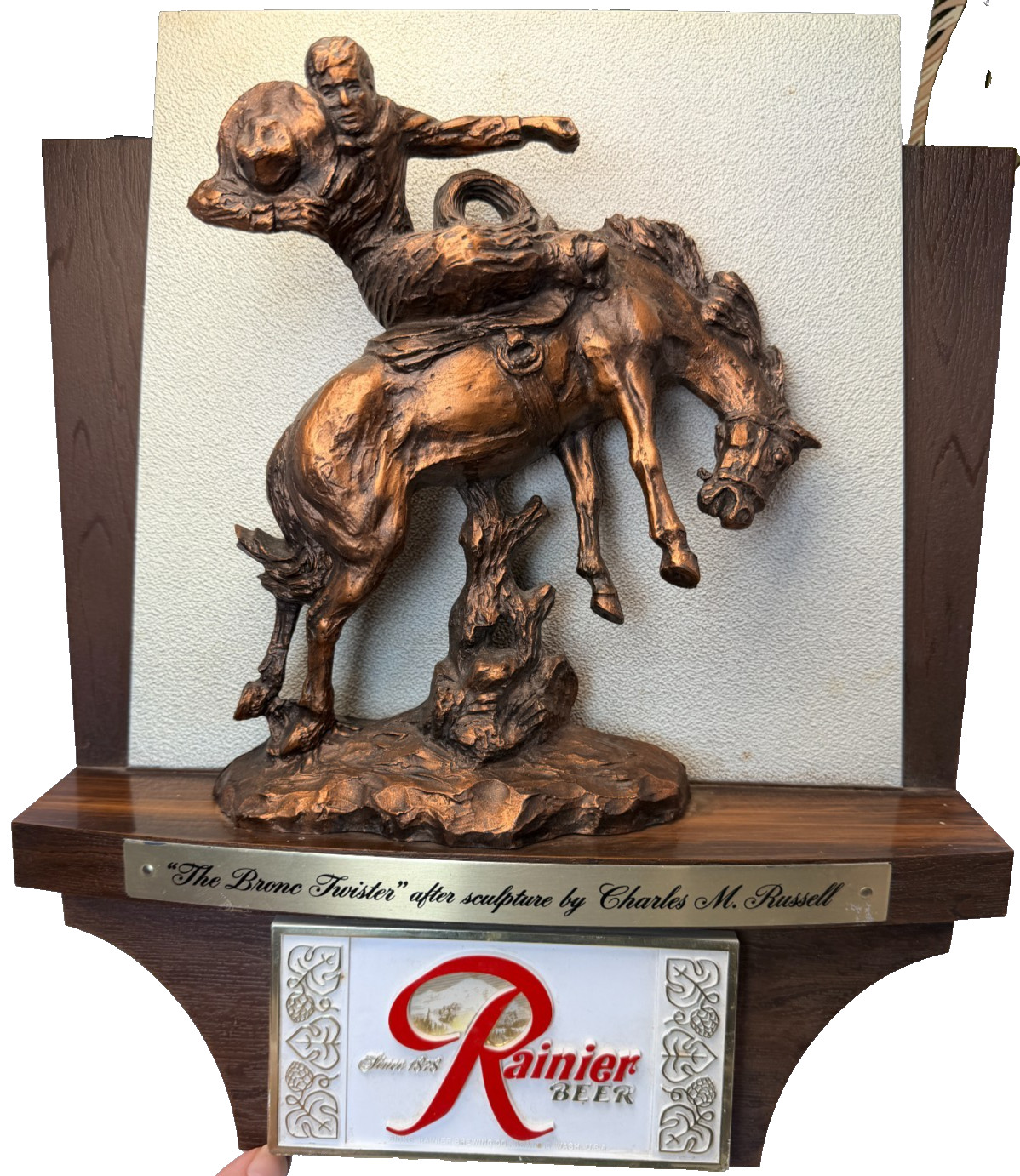 VTG Rainier Beer The Bronc Twister Charles M Russell Rare Wall Plaque Display