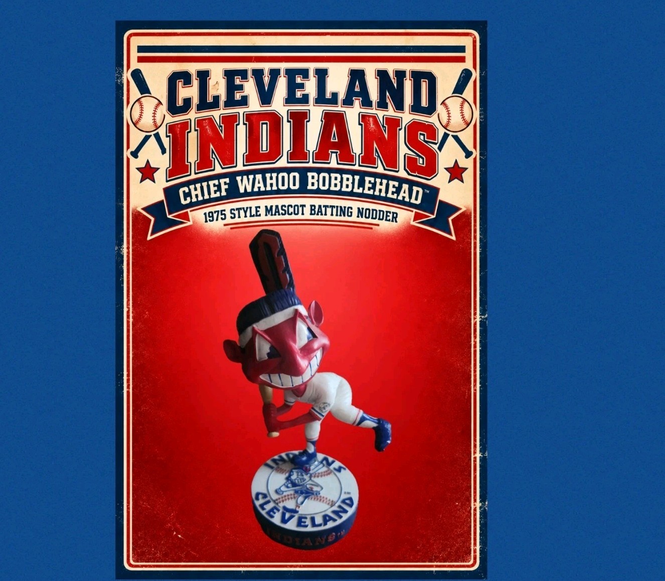 Cleveland Indians Bobblehead Chief Wahoo 1975 Style Mascot Batting Nodder Cleveland Indians Bobblehead Chief Wahoo 1975 Style Mascot Batting Nodder
