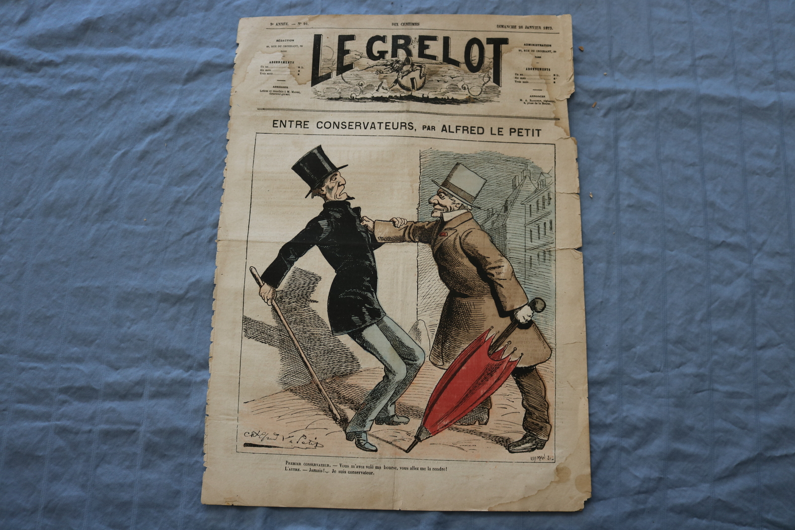 1873 JANUARY 26 LE GRELOT NEWSPAPER - ENTRE CONSERVATEURS - FRENCH - NP 8610