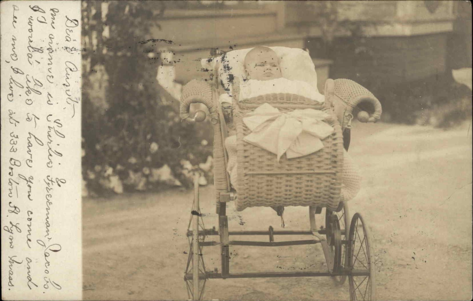 LYNN MASS MA Boston Street Chubby Baby Antique Baby Carriage Antique RPPC