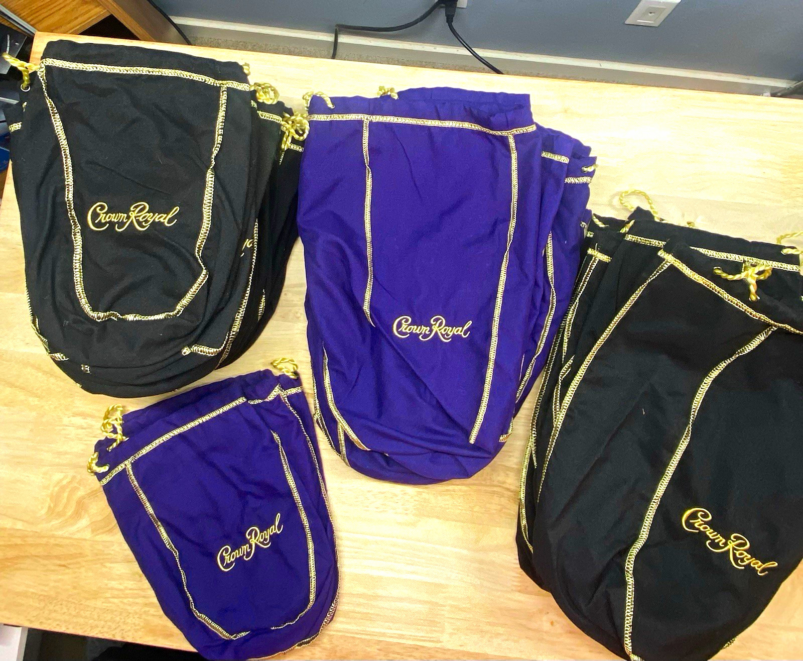 Crown Royal Lot of 65 Drawstring Advertising Bags Purple & Black Distillery Crown Royal Lot of 65 Drawstring Advertising Bags Purple & Black Distillery