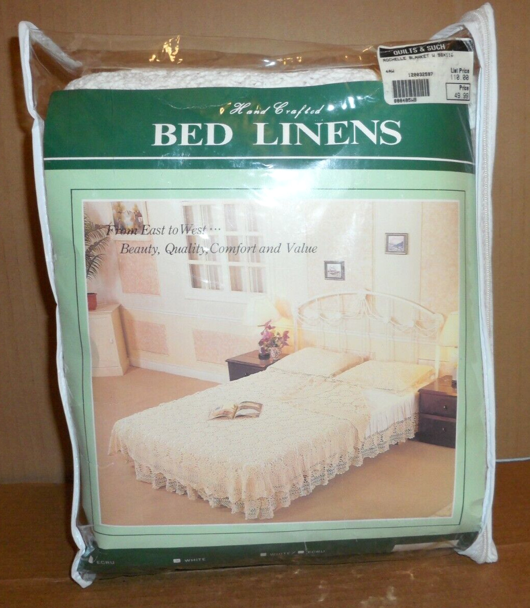 Vtg Handcrafted Bed Linens Rochelle White Cotton Blanket Cover 96\ Vtg Handcrafted Bed Linens Rochelle White Cotton Blanket Cover 96\