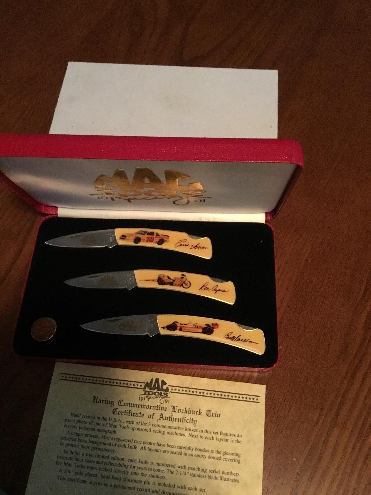  MAC TOOLS 1991 racing commemorative lock back knife trio set