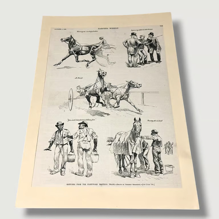 Harpers Weekly Sketches From Fleetwood Trotting Tracks Horses Oct 6 1888 V Harpers Weekly Sketches From Fleetwood Trotting Tracks Horses Oct 6 1888 V
