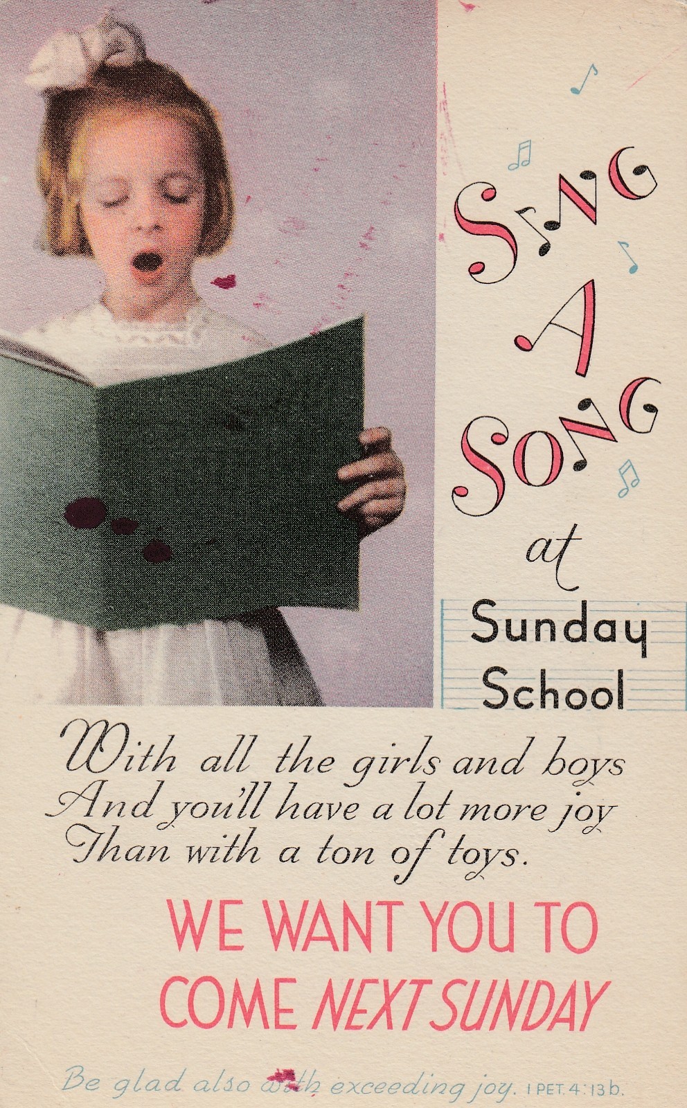 Vintage Postcard Religion Sunday School Sing a Song Girl Unposted Vintage Postcard Religion Sunday School Sing a Song Girl Unposted