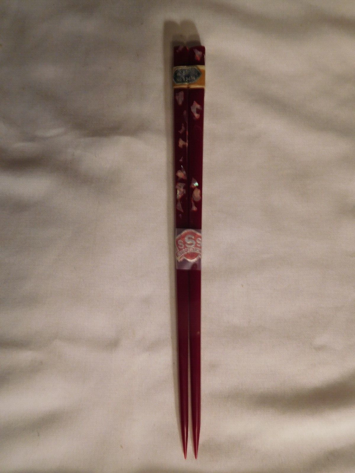 Superb Vintage China New Red/Pink Bakelite w/ Mother of Pearl Square Chopsticks Superb Vintage China New Red/Pink Bakelite w/ Mother of Pearl Square Chopsticks
