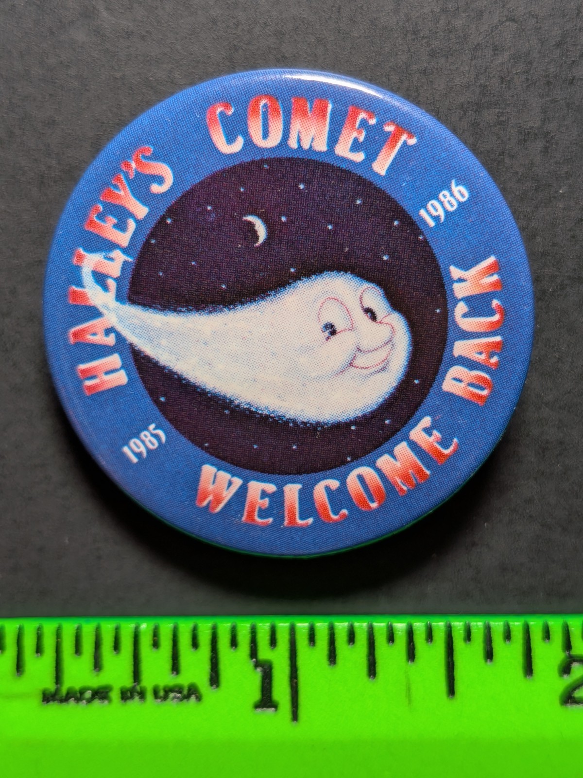 Vintage 1986 Hayley\'s Comet Welcome Back Pinback Pin Vintage 1986 Hayley\'s Comet Welcome Back Pinback Pin