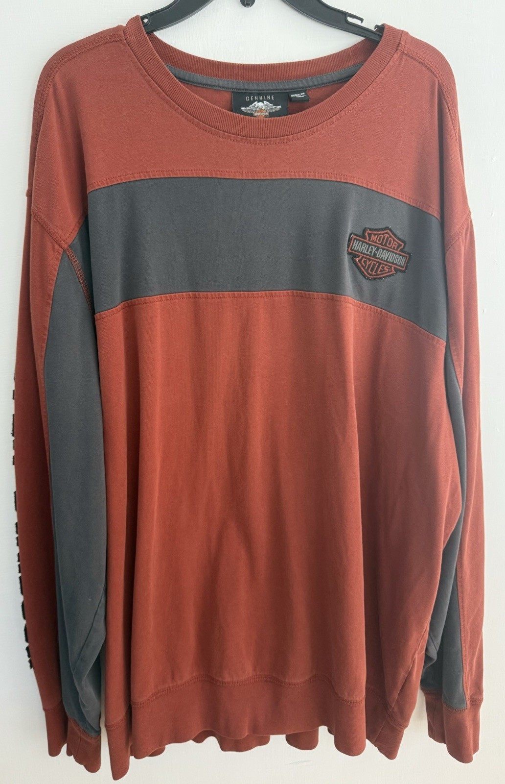 Harley-Davidson Men\'s 3XL Orange Gray Long Sleeve Shirt Embroidered Logo Biker Harley-Davidson Men\'s 3XL Orange Gray Long Sleeve Shirt Embroidered Logo Biker