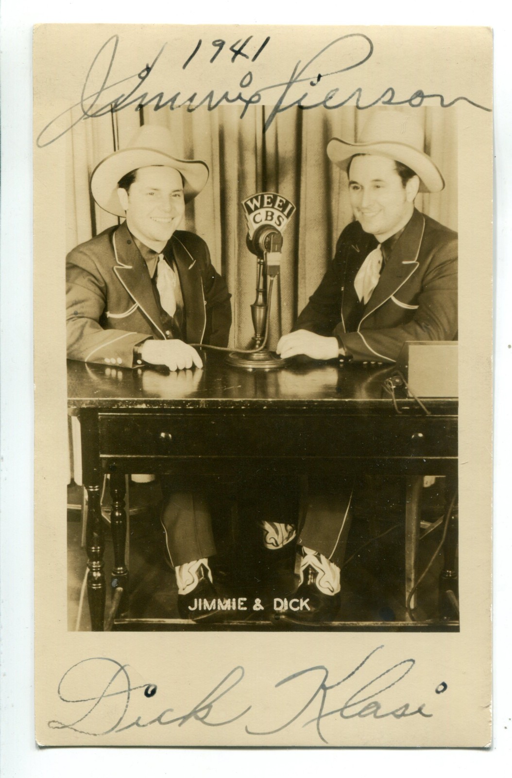 Jimmie & Dick, WEEI Radio, Jimmie Pierson & Dick Klasi, Signed, Vintage RPPC Jimmie & Dick, WEEI Radio, Jimmie Pierson & Dick Klasi, Signed, Vintage RPPC