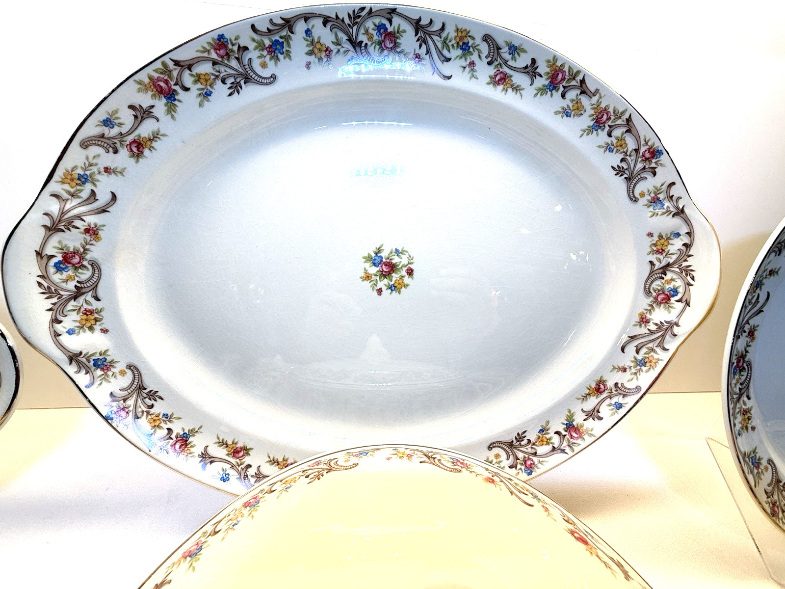Taylor Smith Taylor #1631 Brown Scroll Floral 1940s China Service for 8 49pc Taylor Smith Taylor #1631 Brown Scroll Floral 1940s China Service for 8 49pc