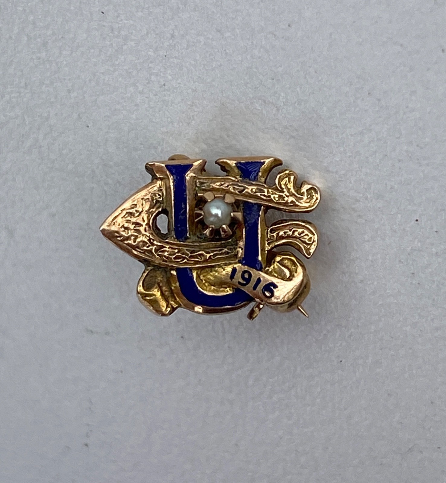 Antique 1916 University of Utah 14K Gold Class Pin - Clarke Maker / Seed Pearl Antique 1916 University of Utah 14K Gold Class Pin - Clarke Maker / Seed Pearl