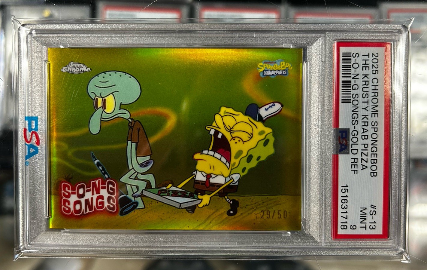 Topps 2025 Chrome SpongeBob S-13 Krusty Krab Pizza Gold Refractor /50 PSA 9