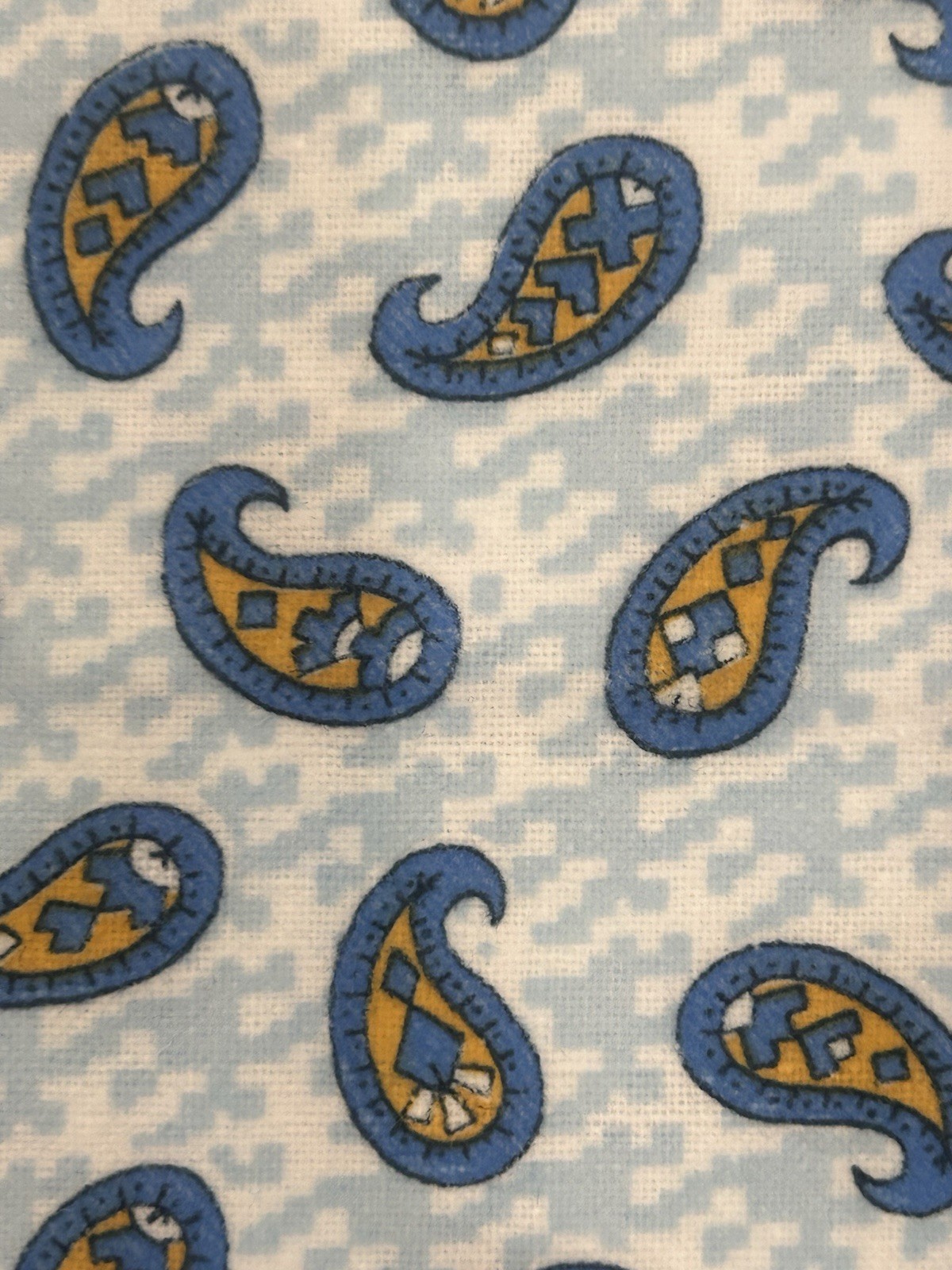 VTG 1960s Cotton Flannel Fabric Blue Gold Paisley 36” Wide Pristine NOS 6 Yards