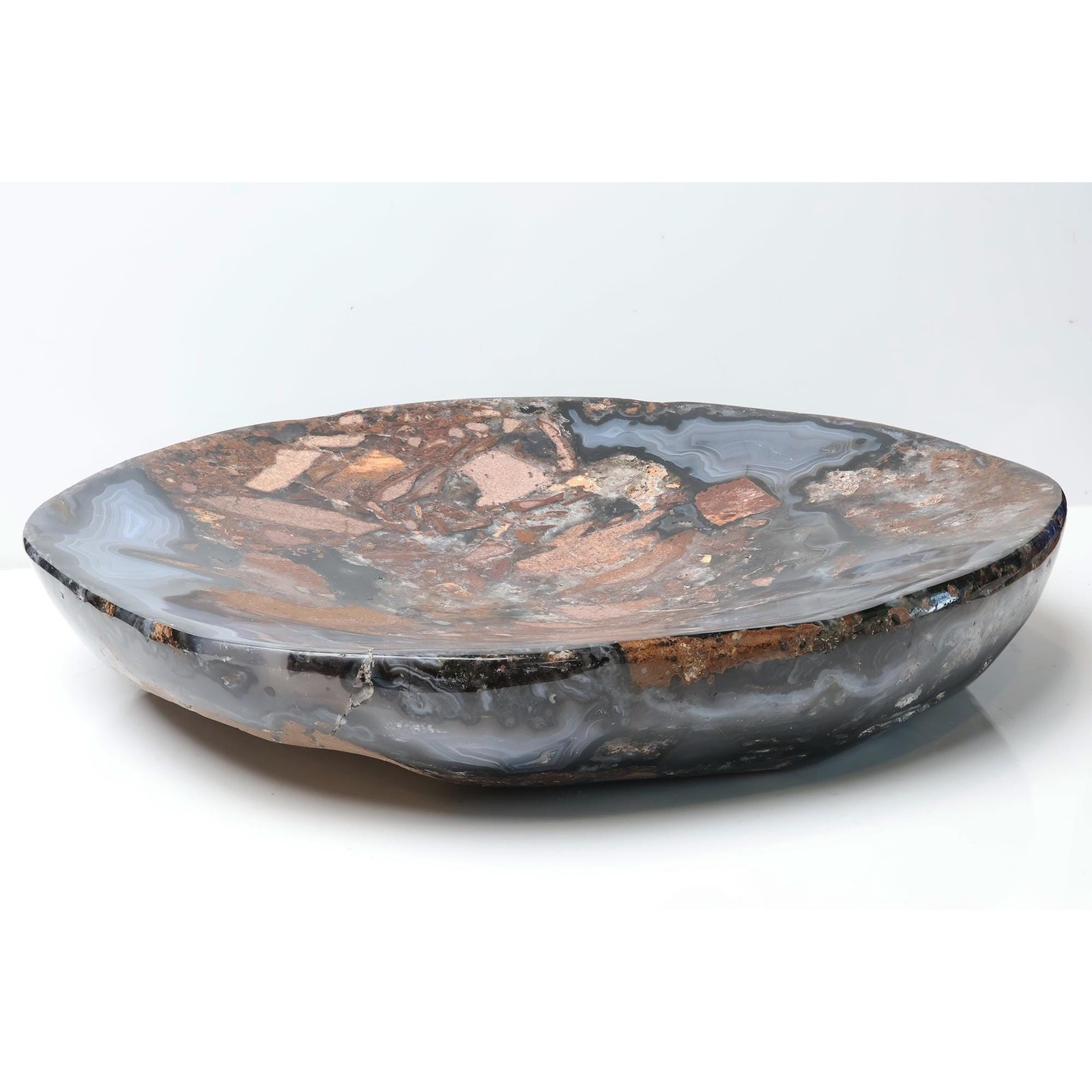Large Blue Banded Agate Bowl, Brecciated Stone Centerpiece